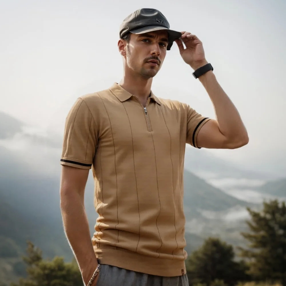 Elegant Short Sleeve Zip Collar Tee